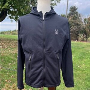 -Spyder Black Jacket w/Logos Hood Zip Closure Zip Pockets Warm Men's Size Medium